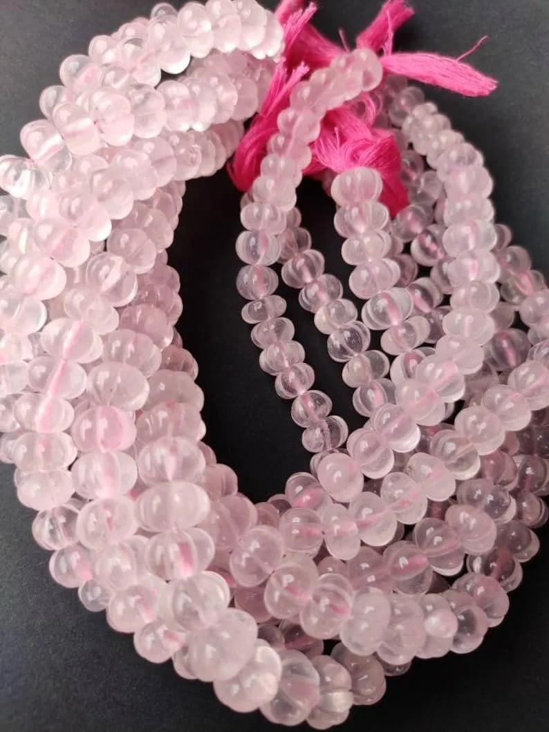 Бусины из розового кварца, гладкие, арбуз, 7-8 мм, нить 20 см, фото №1