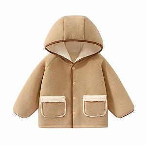 Детское пальто с капюшоном Осень и зима Утепленное пальто Теплые топы Плюшевая куртка для мальчиков и девочек Зимнее детское толстое пальто Идеально подходит для повседневной жизни и отдыха (9 месяцев - 7 лет) - Фото 1