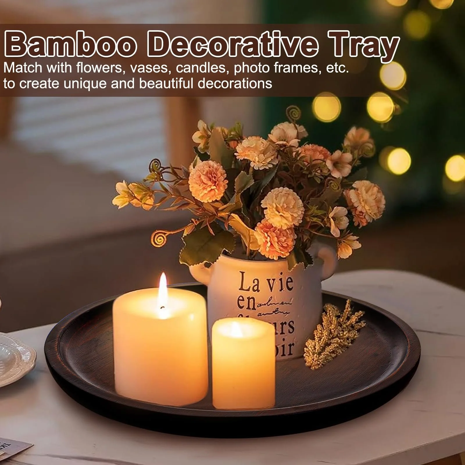 Піднос Hisdricus Круглий дерев'яний Декоративний Бамбуковий 30 см Коричневий, фото №3 Піднос Hisdricus Круглий дерев'яний Декоративний Бамбуковий 30 см Коричневий, фото №3