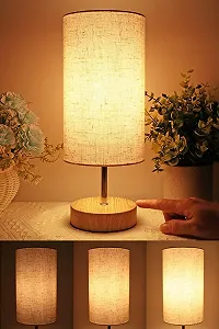 Настільна лампа сенсорна димована 34.5 см 3 рівні яскравості з основою під дерево - Фото 1