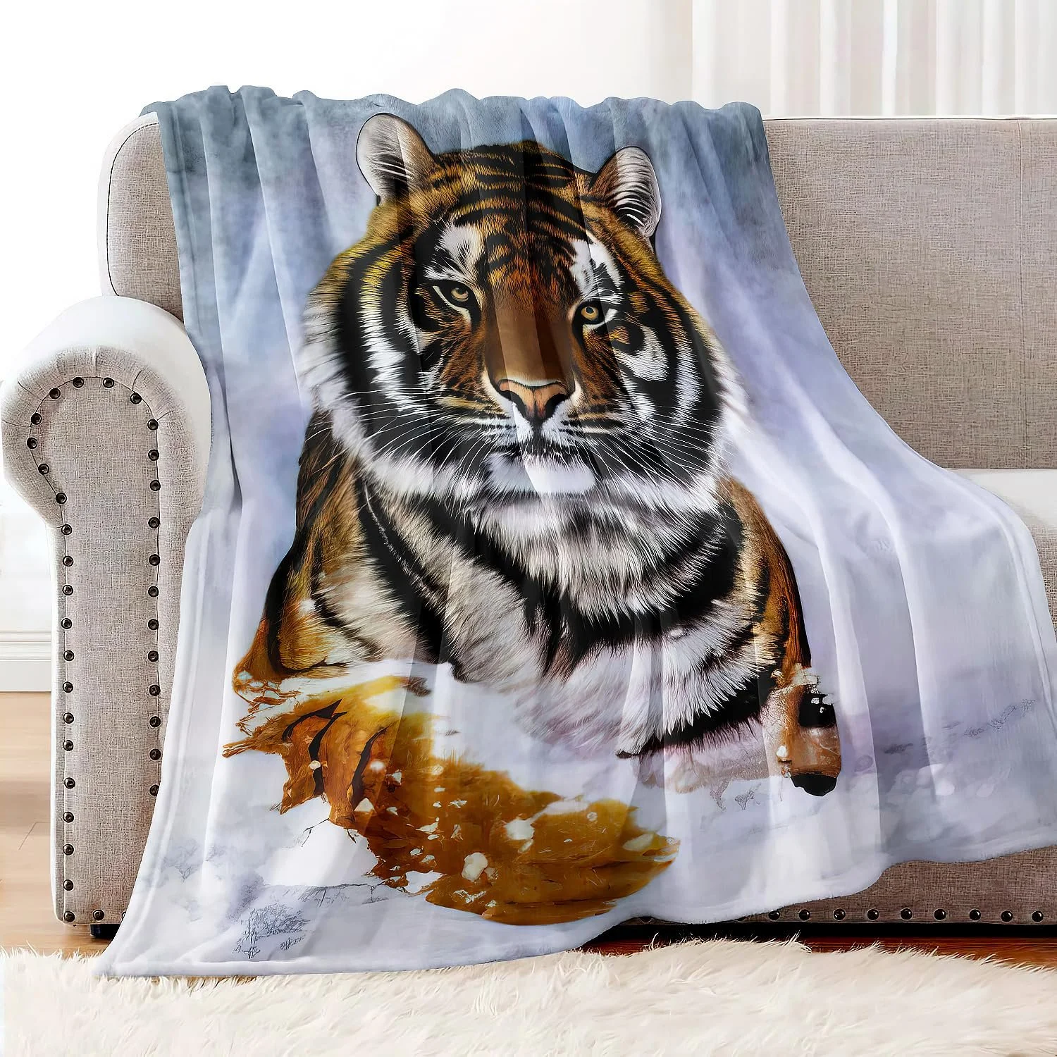 Покривало YISUMEI М'яка Фланелева Покривало М'який Фліс Тигр у Снігу, 150 x 200 см, фото №3