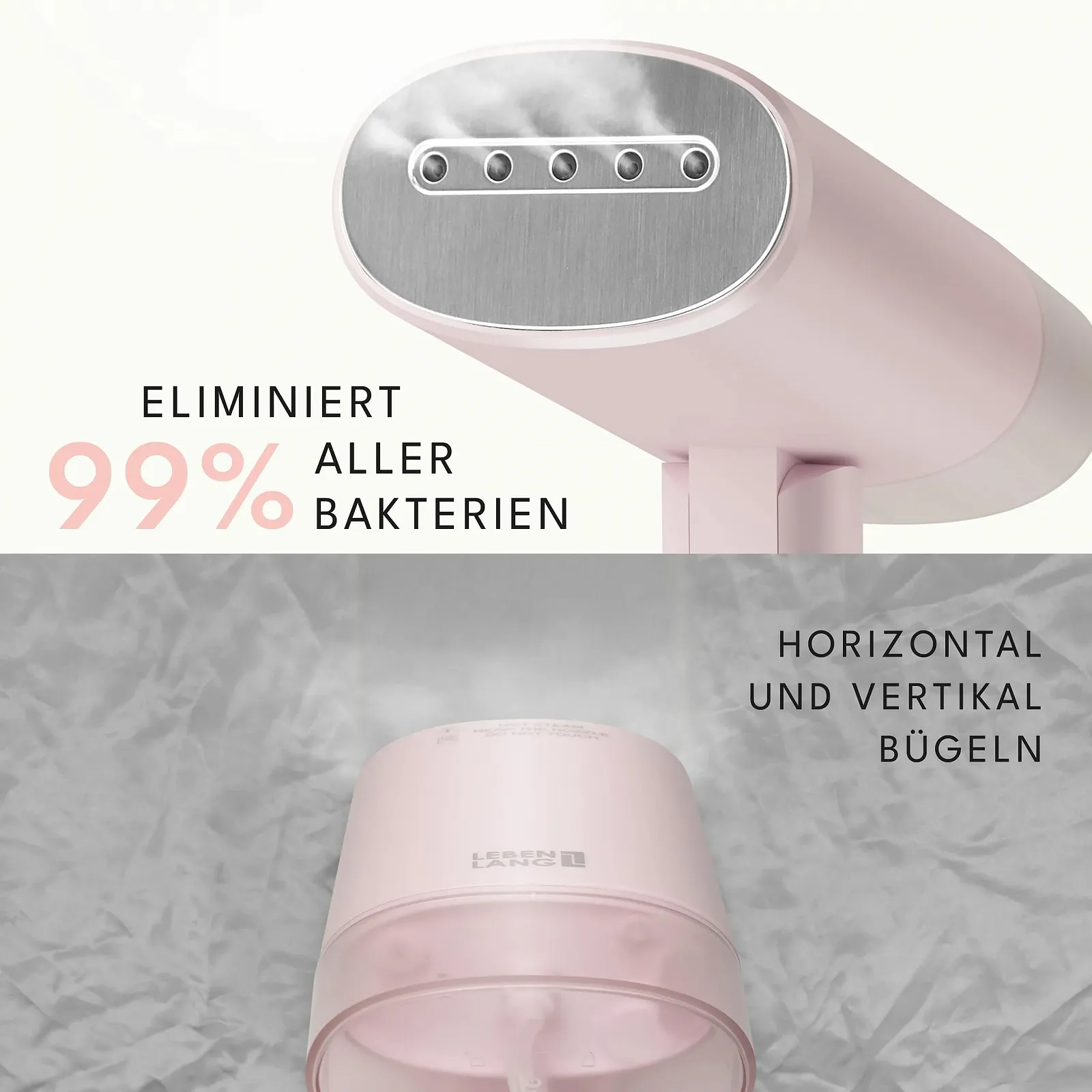 Вертикальний відпарювач LEBENLANG Дорожній Складаний 900W 120ml Рожевий, фото №4