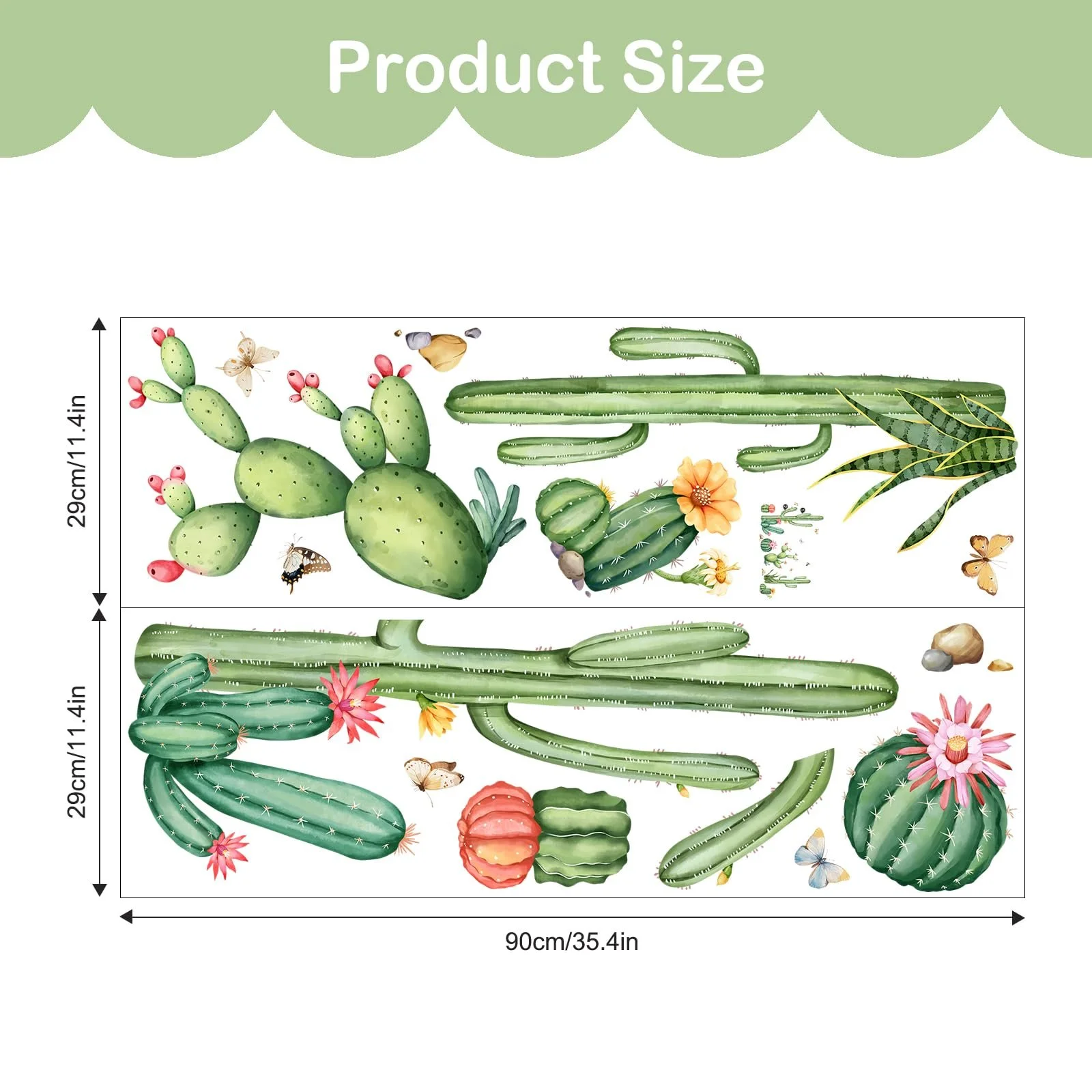 Наклейка на стіну Tanlaby Cactus Tropical Plant Boho Flowers 29 x 90 см Зелена, фото №6