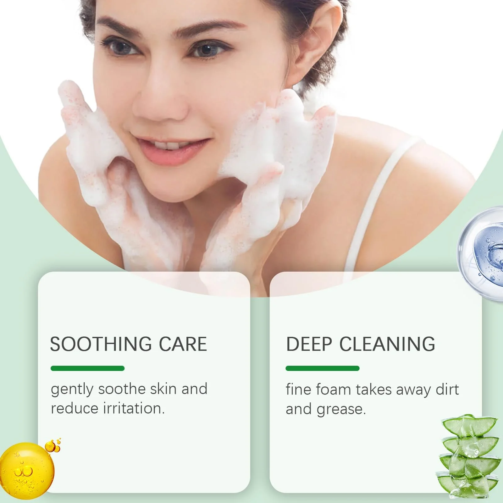 Пінка для вмивання Aloe з екстрактом алое, для глибокого очищення, зволоження, для всіх типів шкіри, фото №2