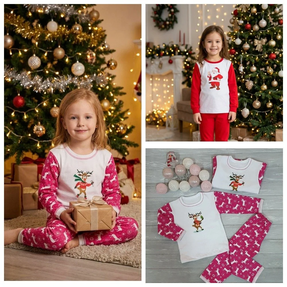 Новогодняя пижама для мальчиков и девочек от 74 до 104 см с начесом, фото №1
