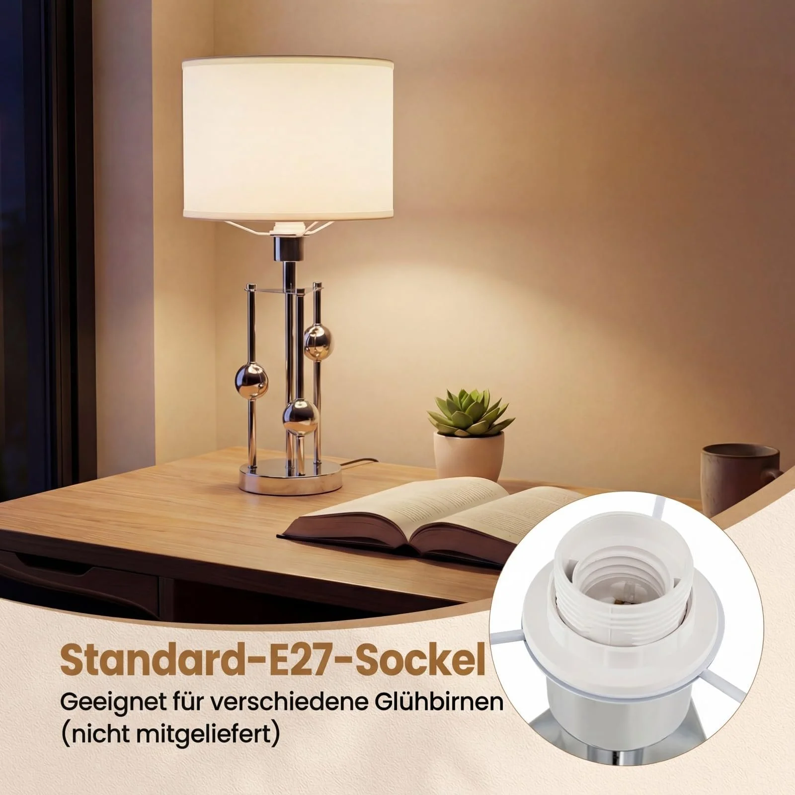 Настільна лампа COSTWAY з цоколем E27 лляним абажуром та декоративними кулями 30 x 60 см, фото №5