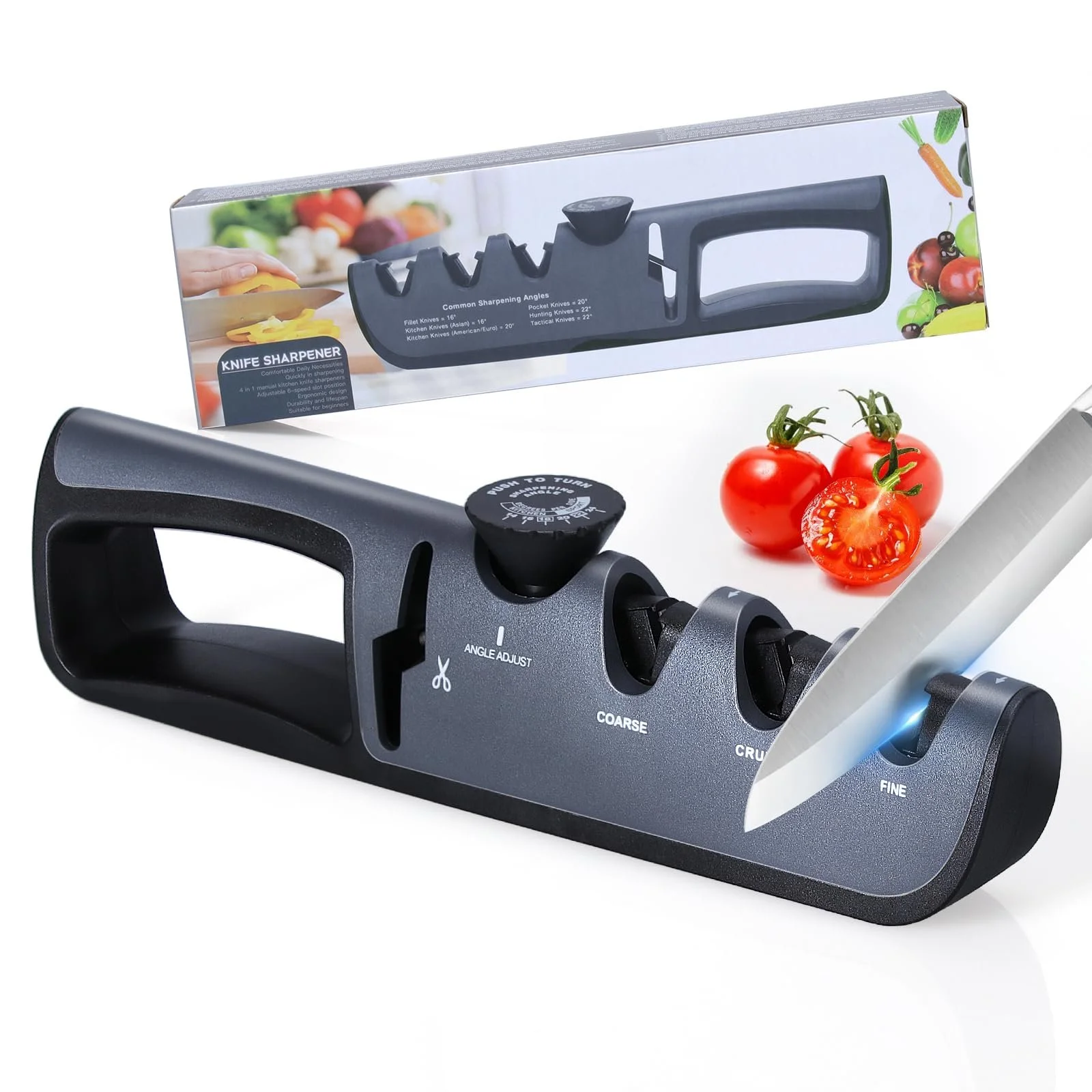 Точило для ножів Alyvisun Ручне Професійне 4-в-1 Ергономічна ручка Нековзна основа Чорне, фото №1