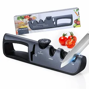 Точило для ножів Alyvisun Ручне Професійне 4-в-1 Ергономічна ручка Нековзна основа Чорне - Фото 1