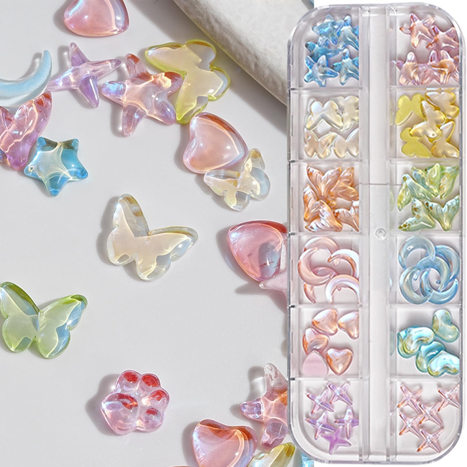 Стрази для нігтів Плоскі зірки Метелики Кристал Мікс, фото №6