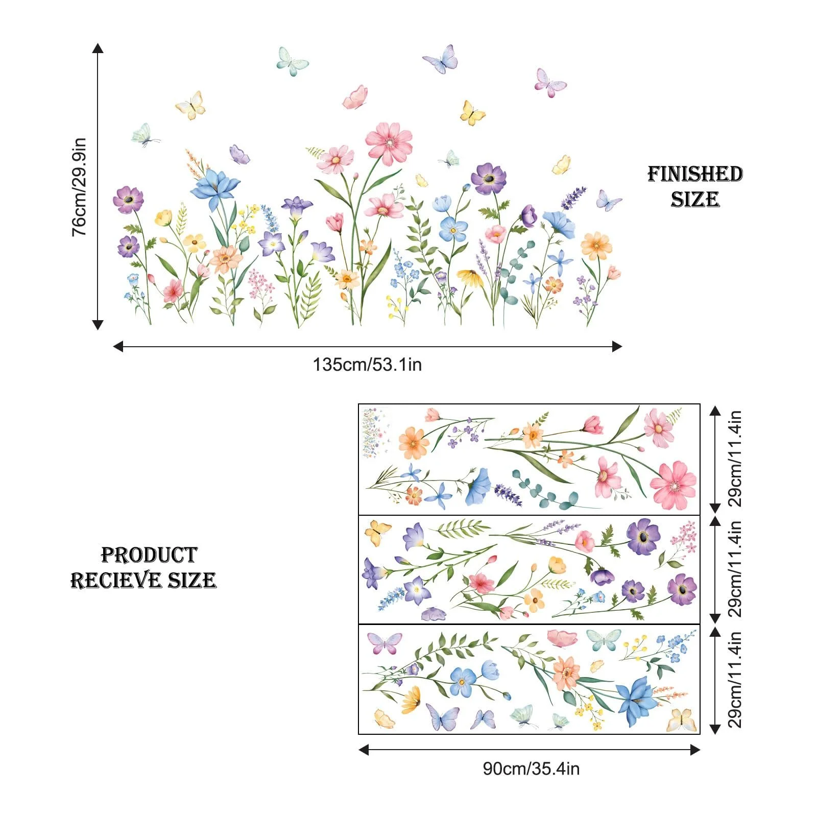 Наклейка на стіну Supzone Wild Flower Butterflies Кольорова, фото №6