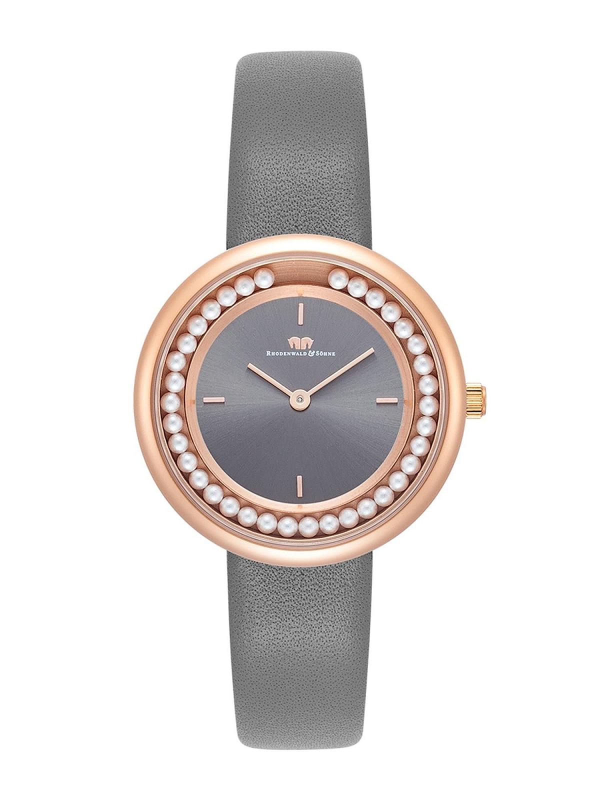 Женские часы Rhodenwald & Söhne Аналоговый Кварцевый механизм Кожаный ремешок Серый, золотой, Без мотива, фото №1