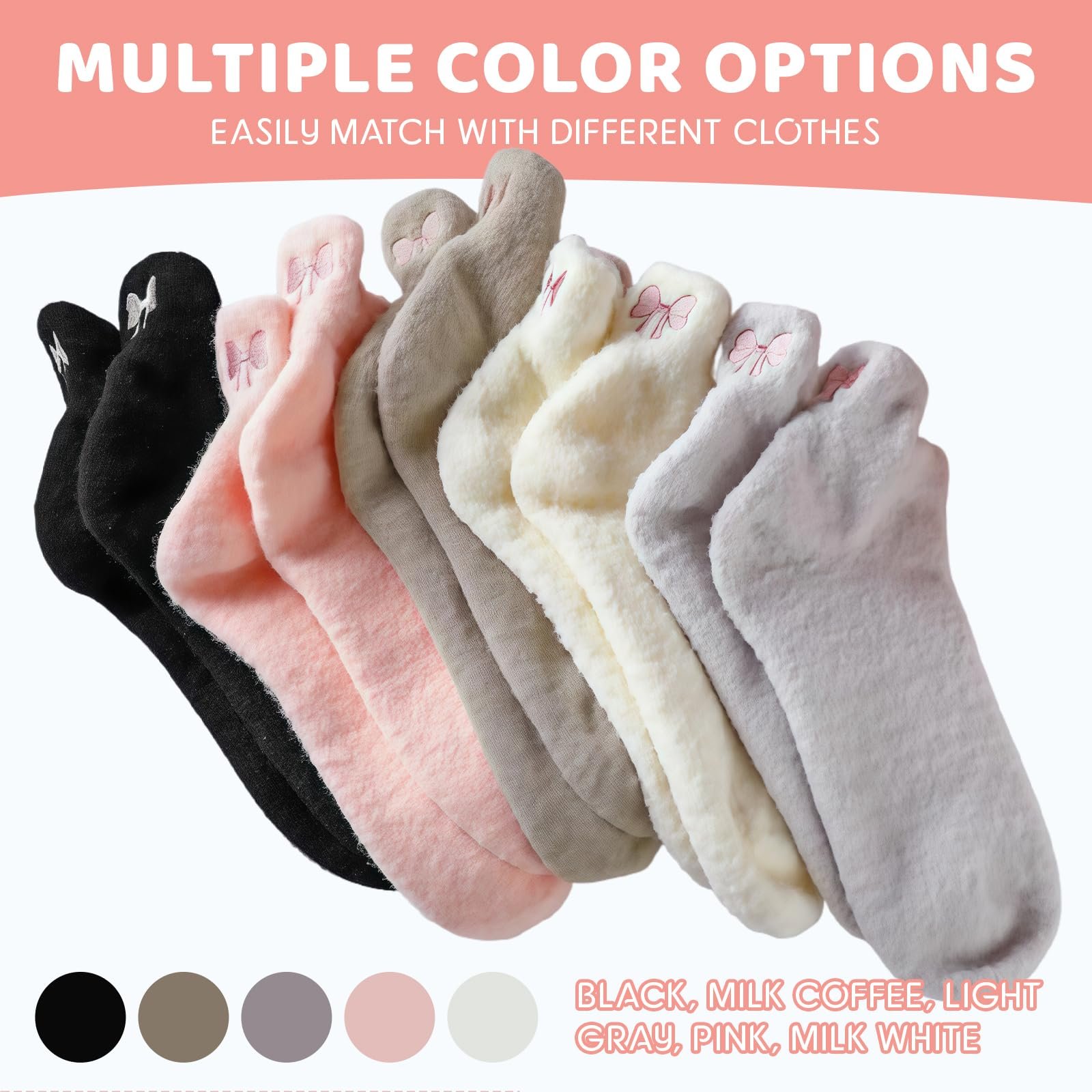 Шкарпетки з бантом для жінок (5 пар) Зимові м'які шкарпетки-капці, фото №7