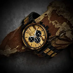 Часы Мужские Дизайнерские Holzwerk Germany Chronograph Аналоговые Кварцевые Коричневые Черные Дата Деревянный Циферблат synthetic.ua - Фото 1