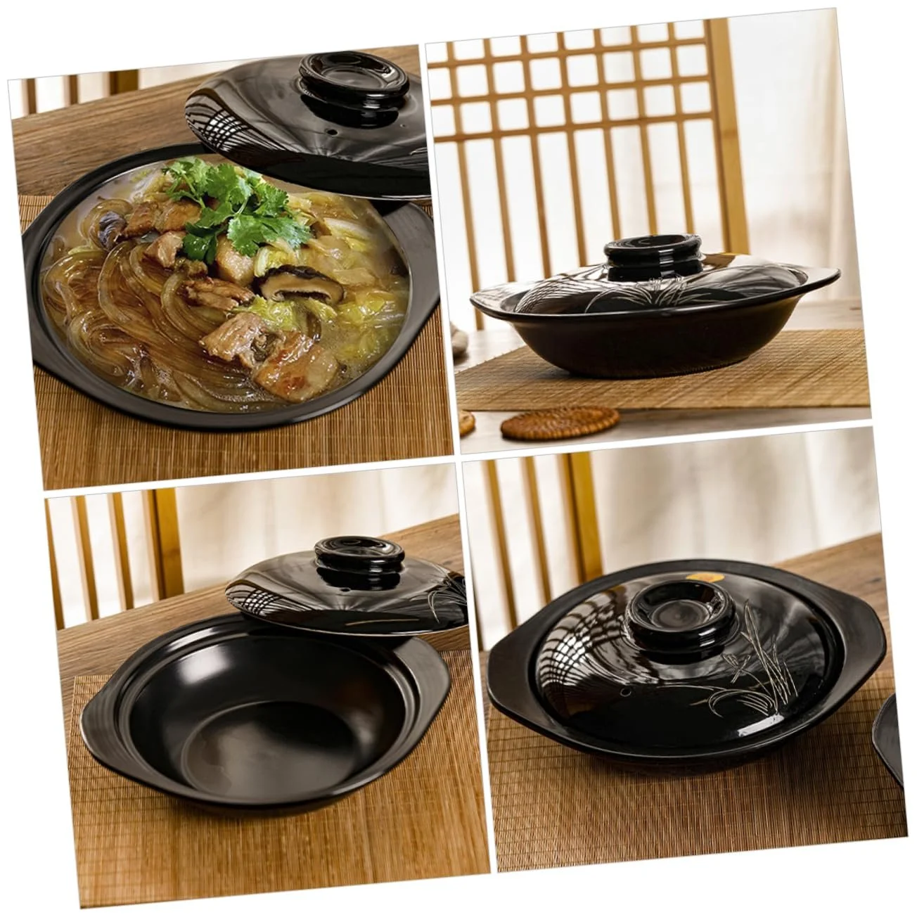 Кастрюля Ciieeo терракотовая ручной работы с крышкой термостойкая плоская, фото №3