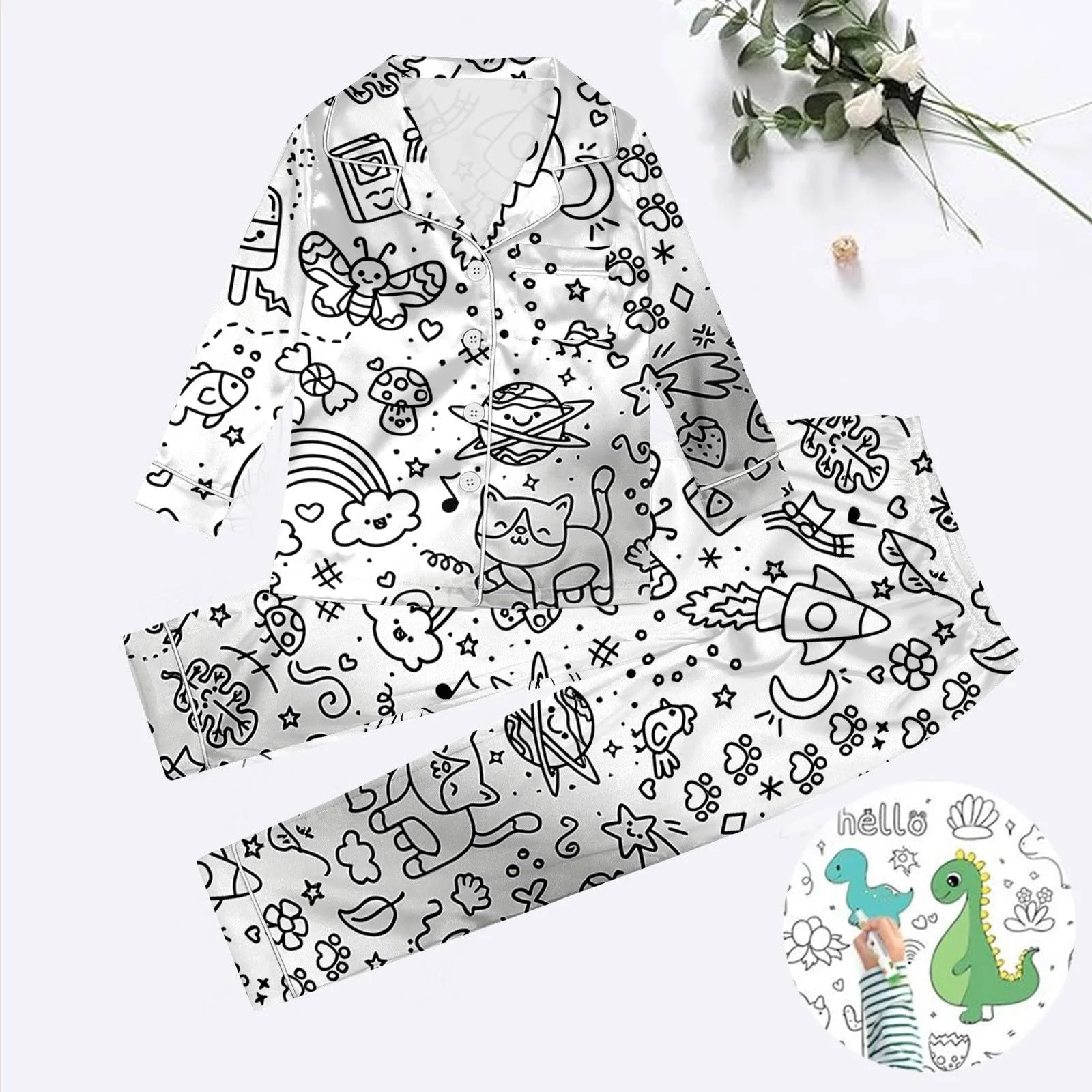 Детская пижама для раскрашивания Белый Мультяшный принт, фото №2