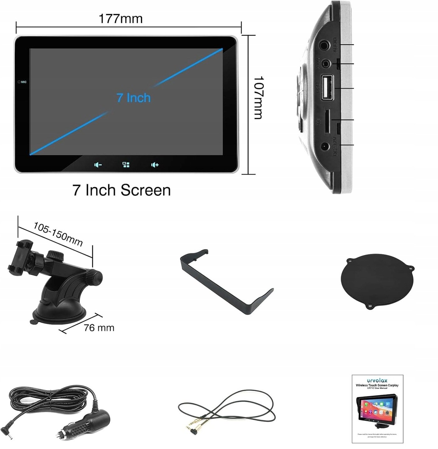 Автомагнитола Urvolax Dash / 7" Сенсорная / Apple CarPlay / Android Auto / Wi-Fi / GPS / Bluetooth / AUX / USB, фото №8