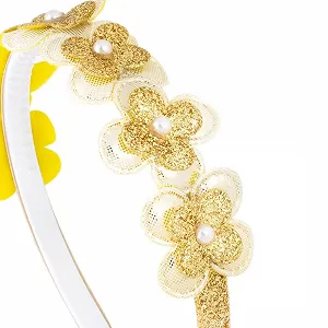 Обруч Цветы с блестками и жемчугом 1 см. Золотой synthetic.ua - Фото 1