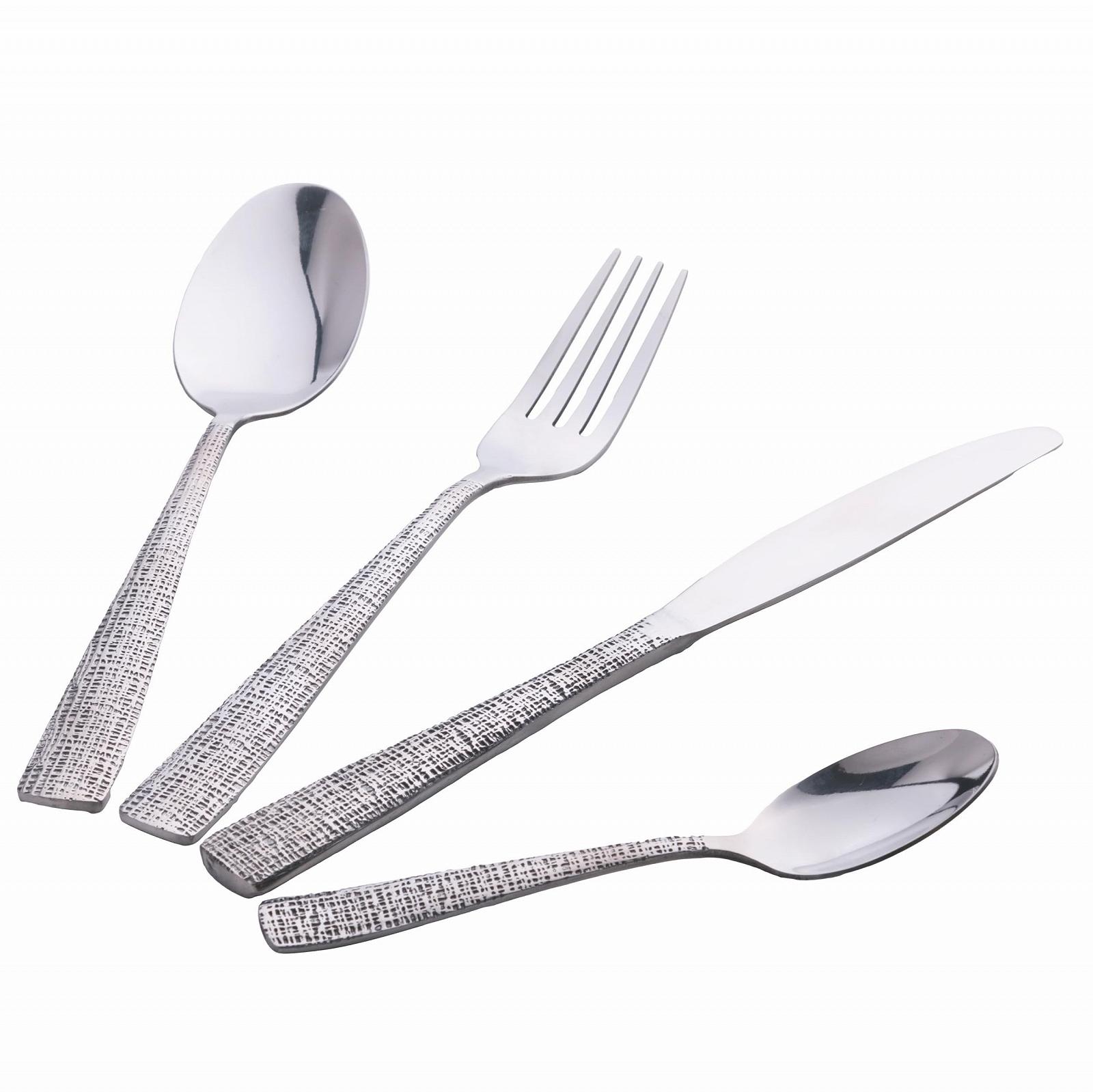 Набор столовых приборов 18/0 Нержавеющая сталь Серебряный Полированный Текстурированная ручка 24 предмета, фото №3 Набор столовых приборов 18/0 Нержавеющая сталь Серебряный Полированный Текстурированная ручка 24 предмета, фото №3