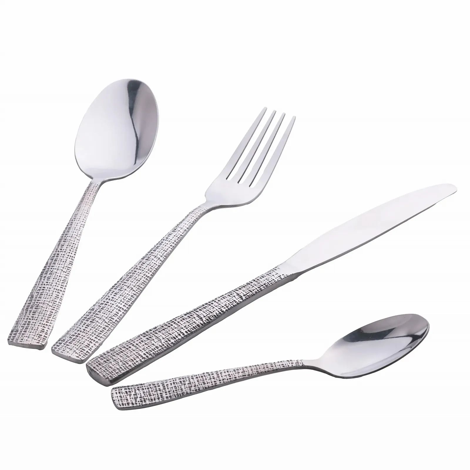 Набір столових приборів 18/0 Нержавіюча сталь Срібний Полірований Текстурована ручка 24 предмети, фото №3 Набір столових приборів 18/0 Нержавіюча сталь Срібний Полірований Текстурована ручка 24 предмети, фото №3