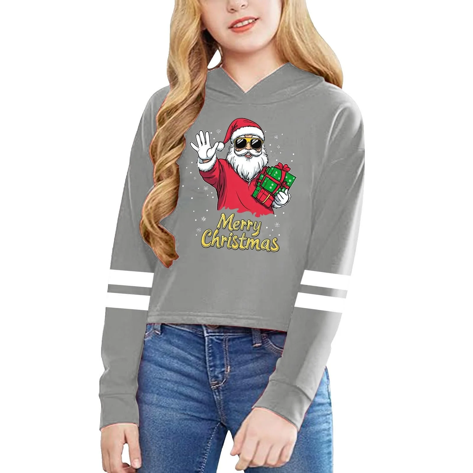 Джемпер Рождественский для девочек, забавный пуловер с круглым вырезом, зимние топы для детей, фото №1