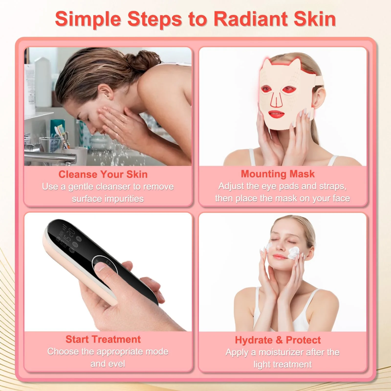 LED Маска для обличчя Vhipu 4 кольори (червоний, синій, зелений, ближній інфрачервоний) для боротьби з акне, зморшками, фото №2