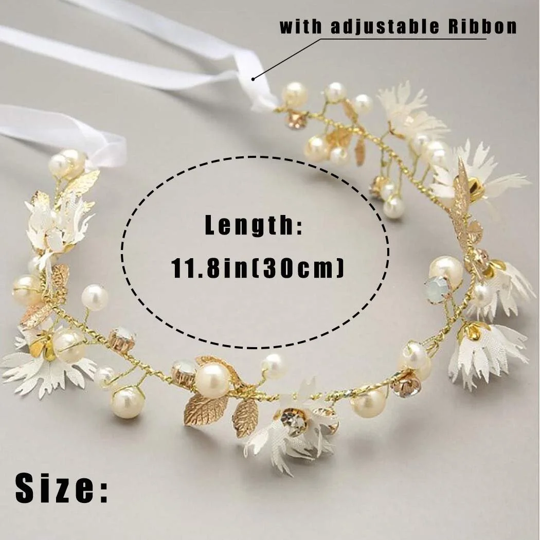 Вінок Квітка Листок Золото Перли, фото №6