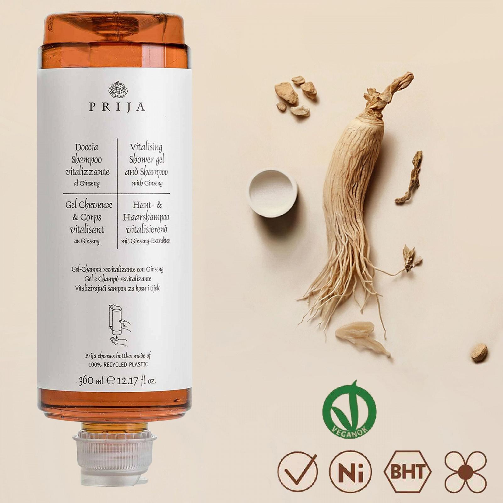 Шампунь/гель для душу Prija з женьшенем Vegan 3 x 360 мл запасний блок для дозатора, фото №3