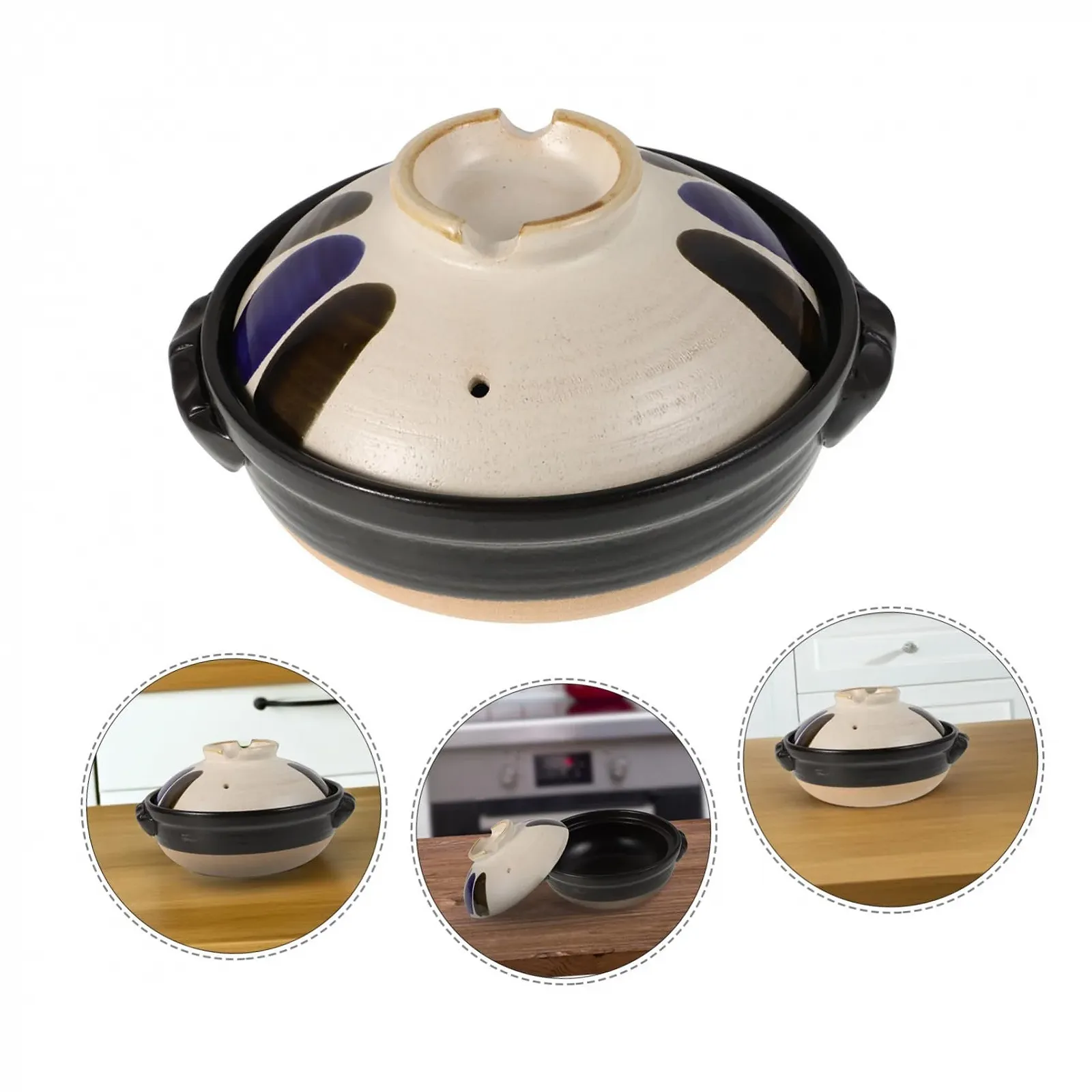 Горшок керамический японский с крышкой жаростойкий винтажный Coarse Ceramic, фото №7