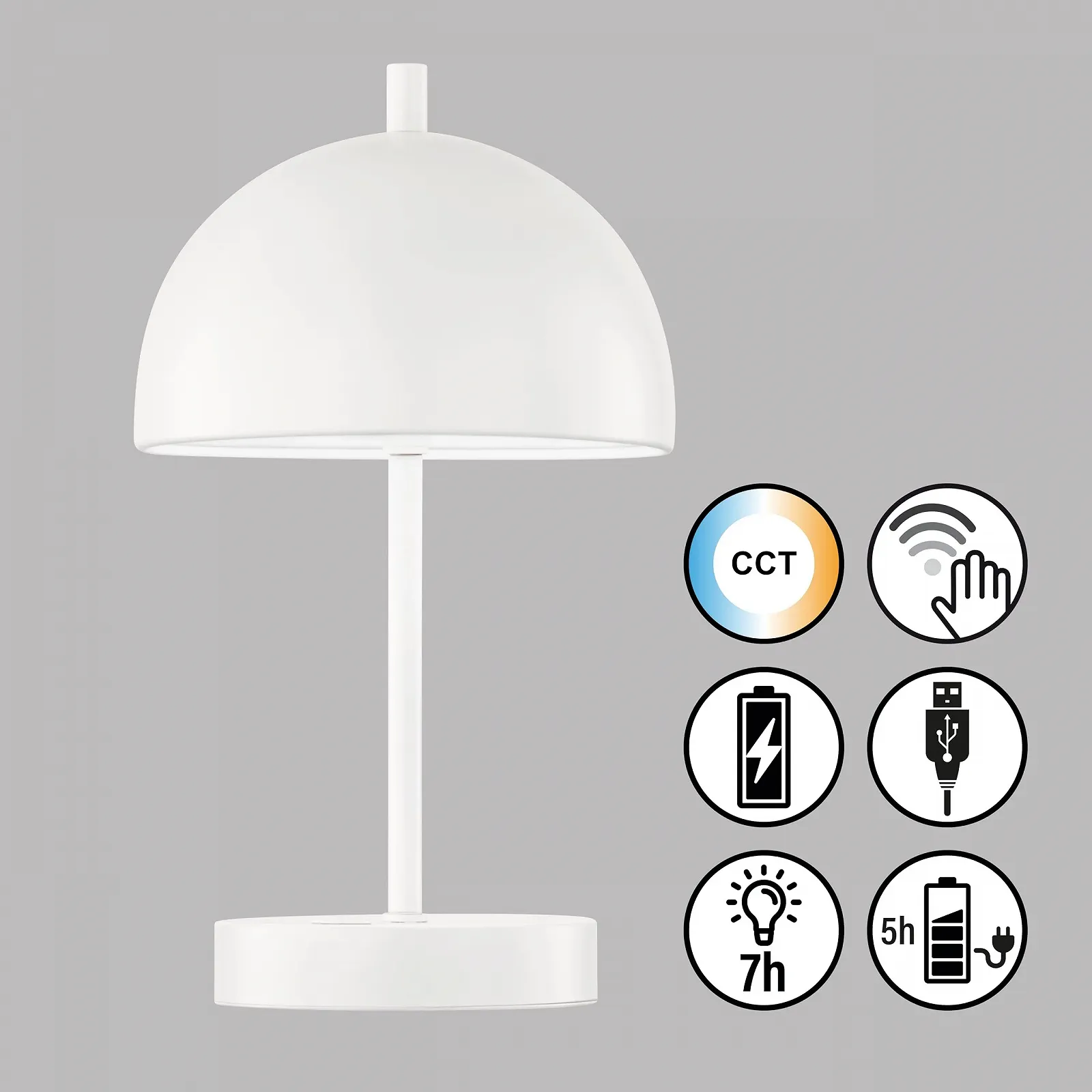 Настільна лампа KIA Бездротова Daylight 27 см Димування USB Біла, фото №3