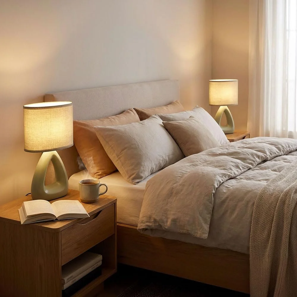 Настольная лампа GLOBO Керамическая Текстильная 1x E14 17x10x30 см Зеленая Набор из 2 шт., фото №4