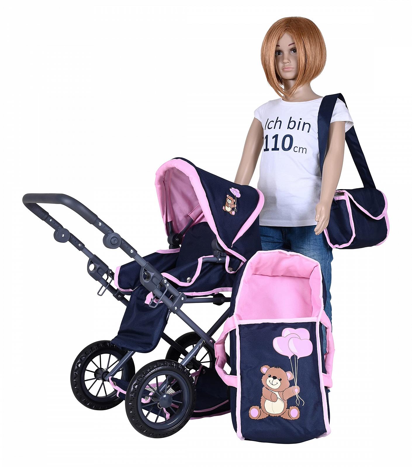 Коляска для кукол KNORRTOYS.COM Ruby 63135 Темно-синий Розовый Медведь, фото №7