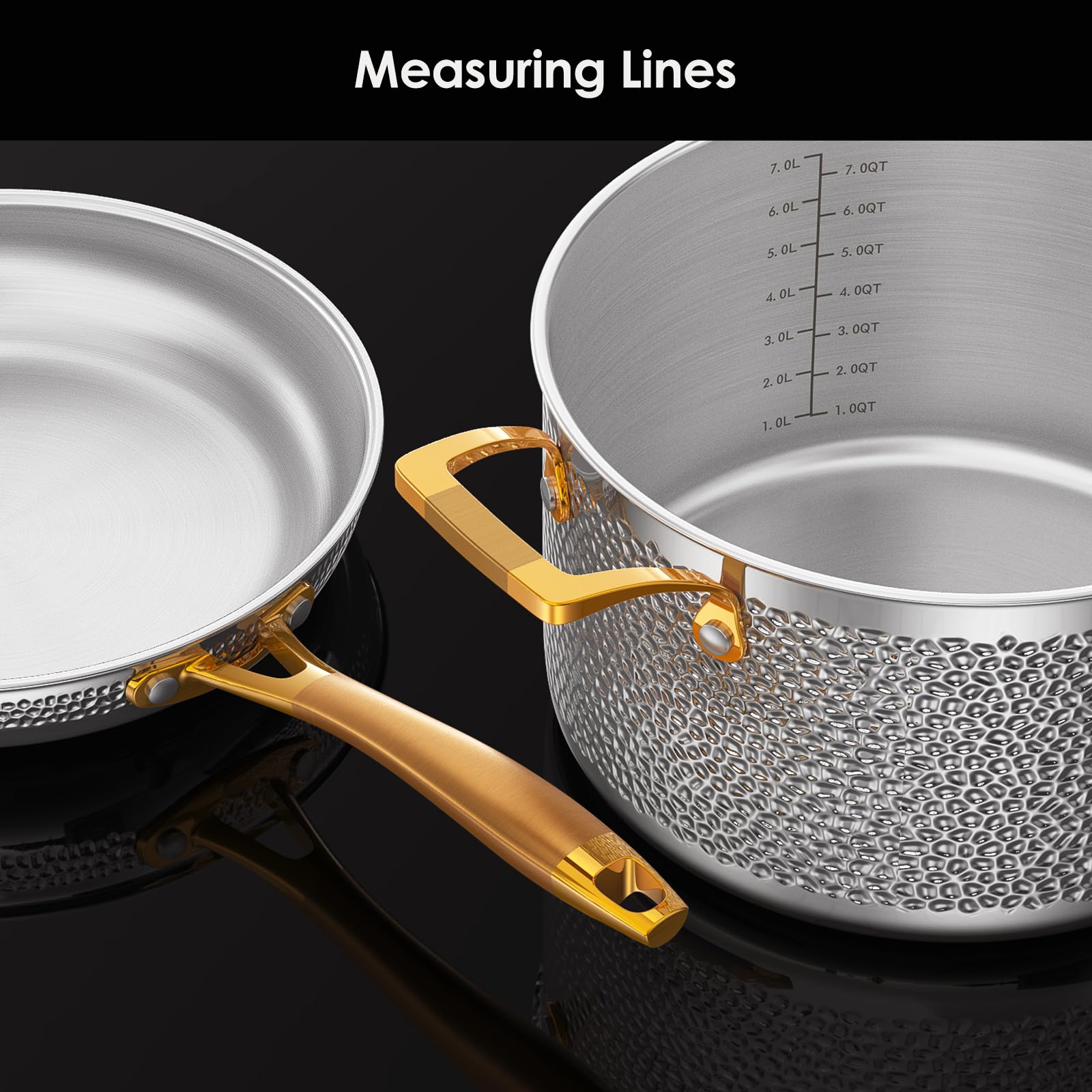 Набір Homaz life Stainless Steel Pots and Pans Set Три-шаровий Скляні кришки, фото №5