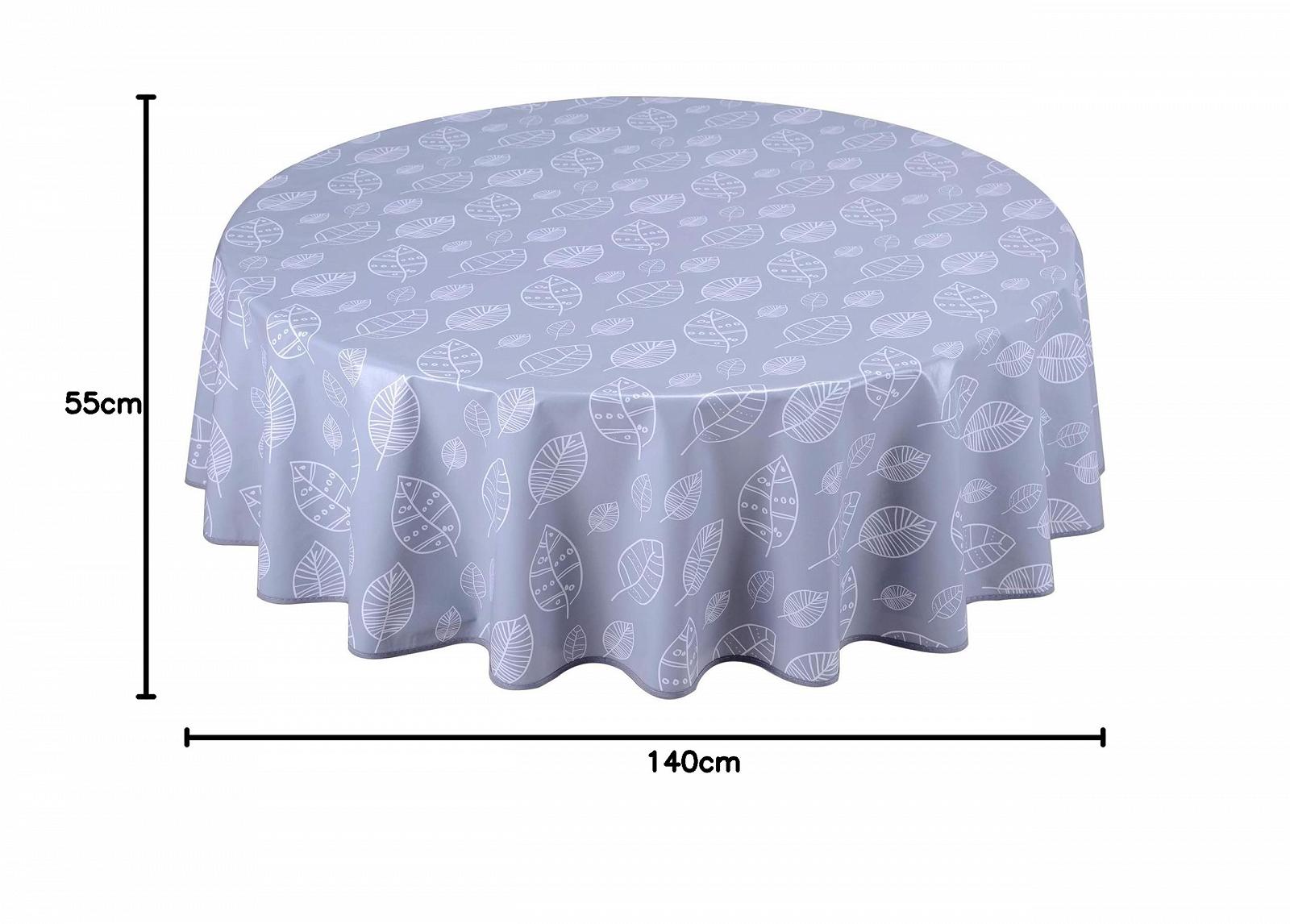 Скатертина-клейонка Home Direct кругла 140 см світло-сіра з листям, фото №4