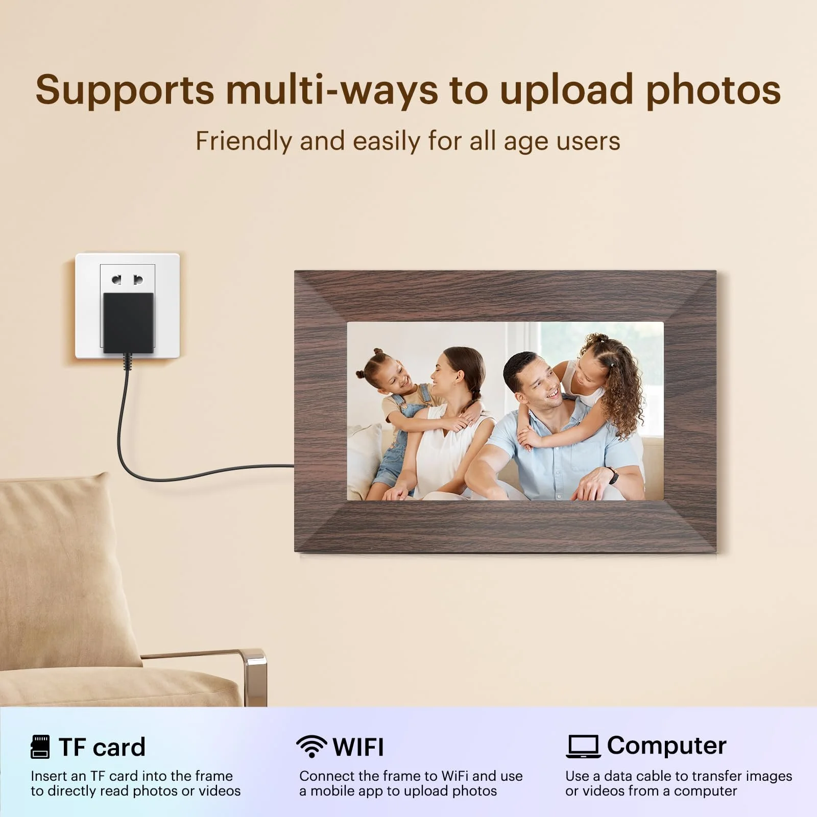 Цифровая фоторамка BWJBSW 7 дюймов WiFi IPS Сенсорный экран 32 GB Type-C, фото №3