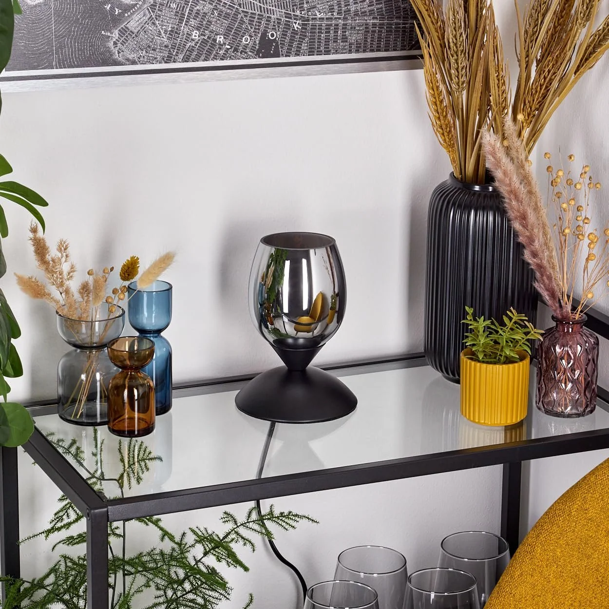 Настільна лампа Verfidelas Метал/Скло E14 17 см Чорна/Хром/Димчаста, фото №3