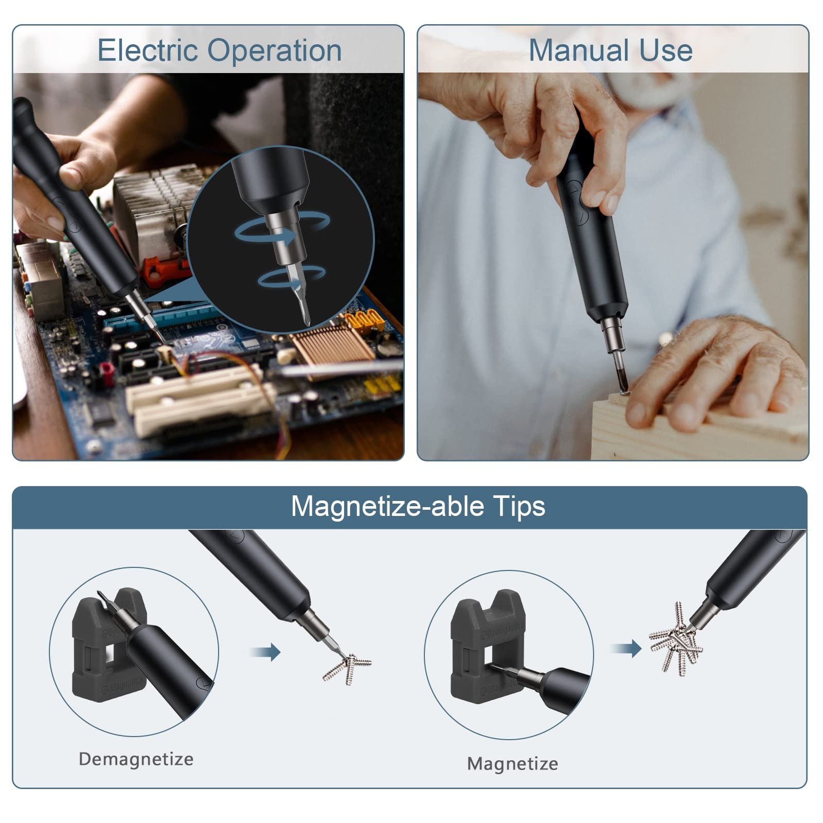 Електрична викрутка Mini Набір 24 в 1 з 18 насадками, Магнітна Точна Механічна з LED підсвіткою для телефонів, годинників, фото №6 Електрична викрутка Mini Набір 24 в 1 з 18 насадками, Магнітна Точна Механічна з LED підсвіткою для телефонів, годинників, фото №6