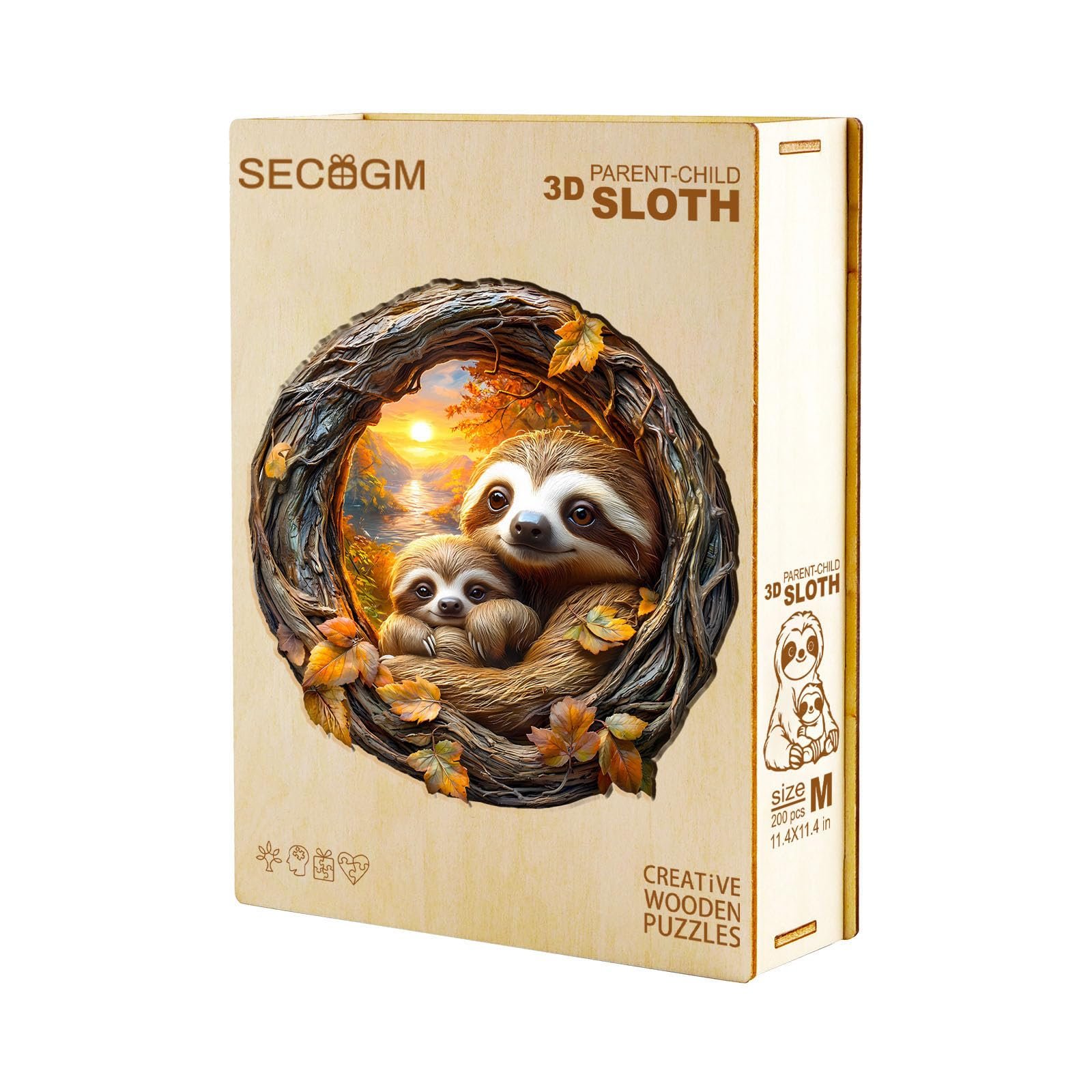 Дерев'яний пазл SECOGM Parents Child Sloth 100 деталей 21,5 x 21,5 см, фото №7 Дерев'яний пазл SECOGM Parents Child Sloth 100 деталей 21,5 x 21,5 см, фото №7