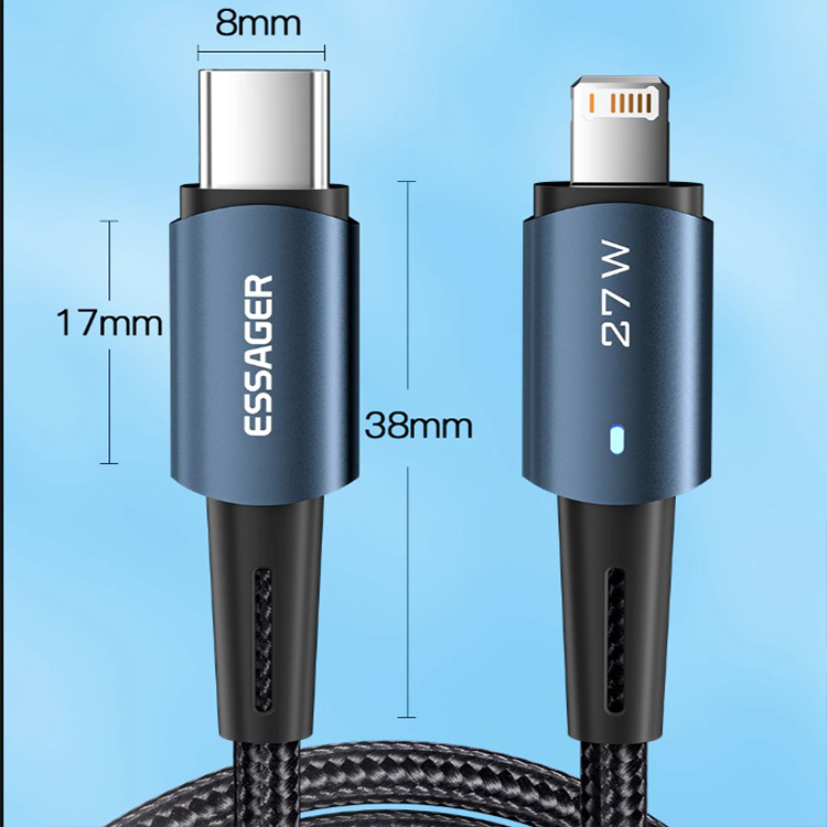 Зарядный кабель ESSAGER Sunset черный USB Type-C to Lightning 1метр 20W, фото №3