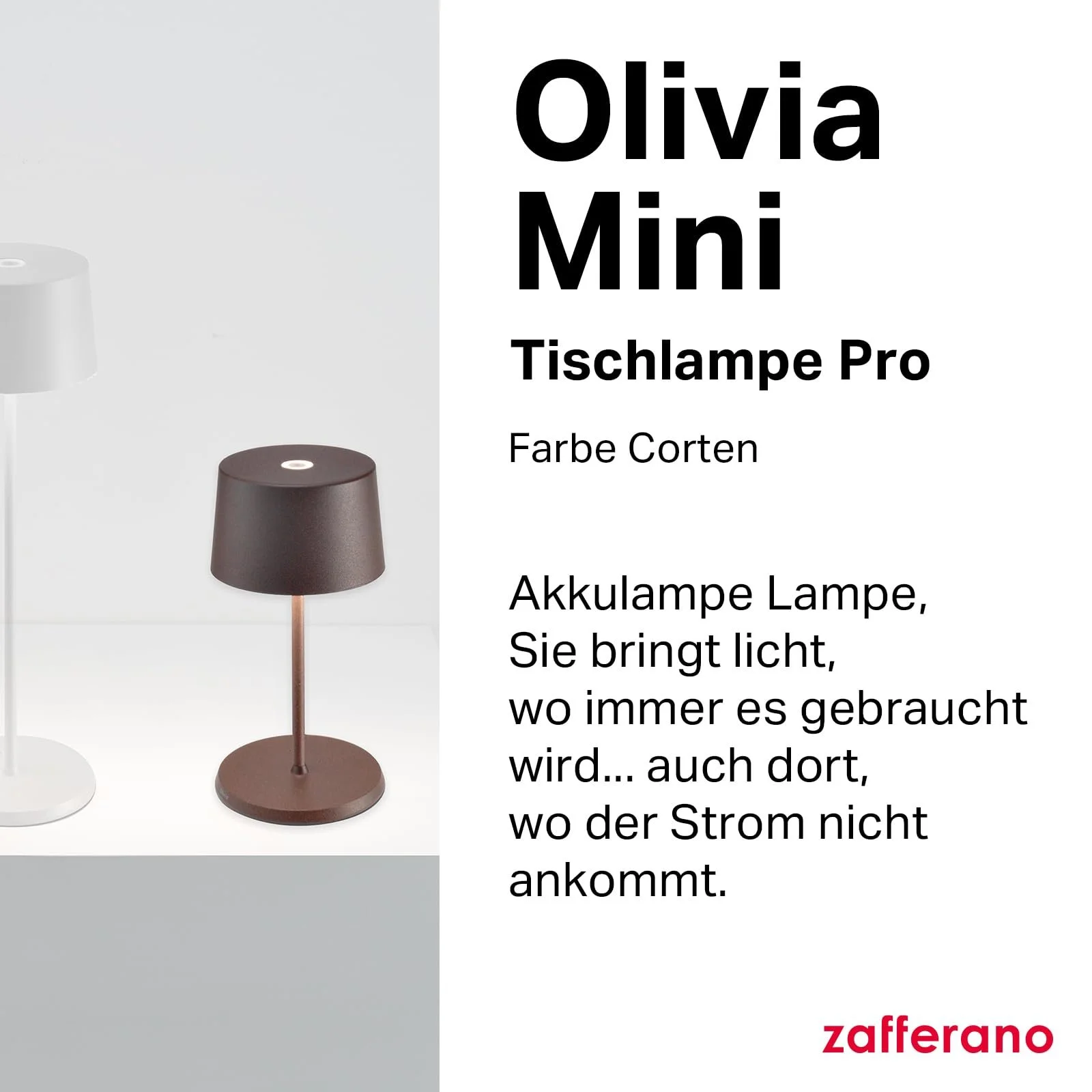 Настільна лампа Zafferano Olivia Mini Переносна Touch Control Dimmer 22 см Кортен, фото №2