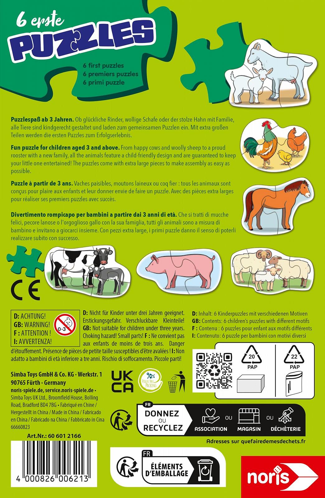 Пазл Noris First Puzzles Farm Animals 606012166-6 6 мотивів 2-5 елементів, фото №2