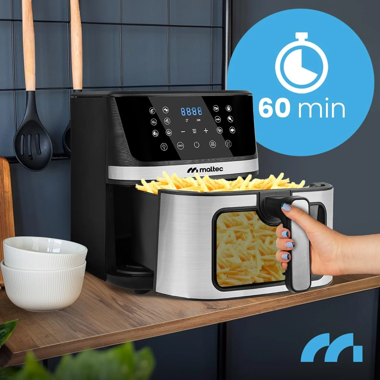 Мультипіч MalTec AirFryer1800W-7L 7 л 12 програм LED-екран Чорний, фото №5 Мультипіч MalTec AirFryer1800W-7L 7 л 12 програм LED-екран Чорний, фото №5