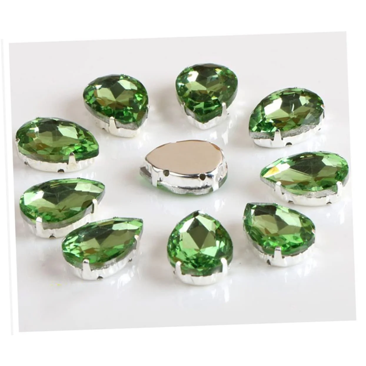 Стразы Капля Воды для Одежды 50 шт., Светло-зеленые, Стразы для шитья, Высококачественные стразы ручной работы для обуви, сумок и одежды, фото №8