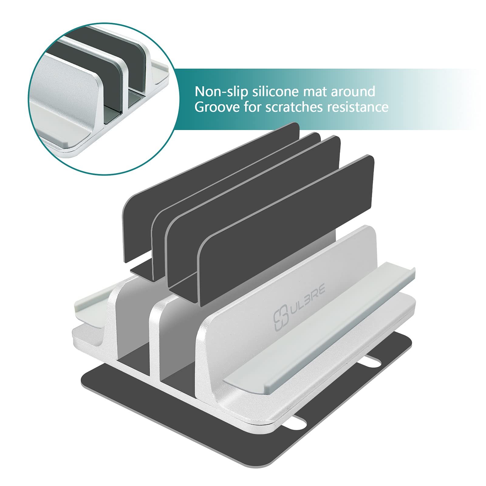 Вертикальная Подставка для Ноутбука Металлическая Двойная Регулируемая 4 Слота Macbook HP Chromebook до 17.5" - Серебристая, фото №3