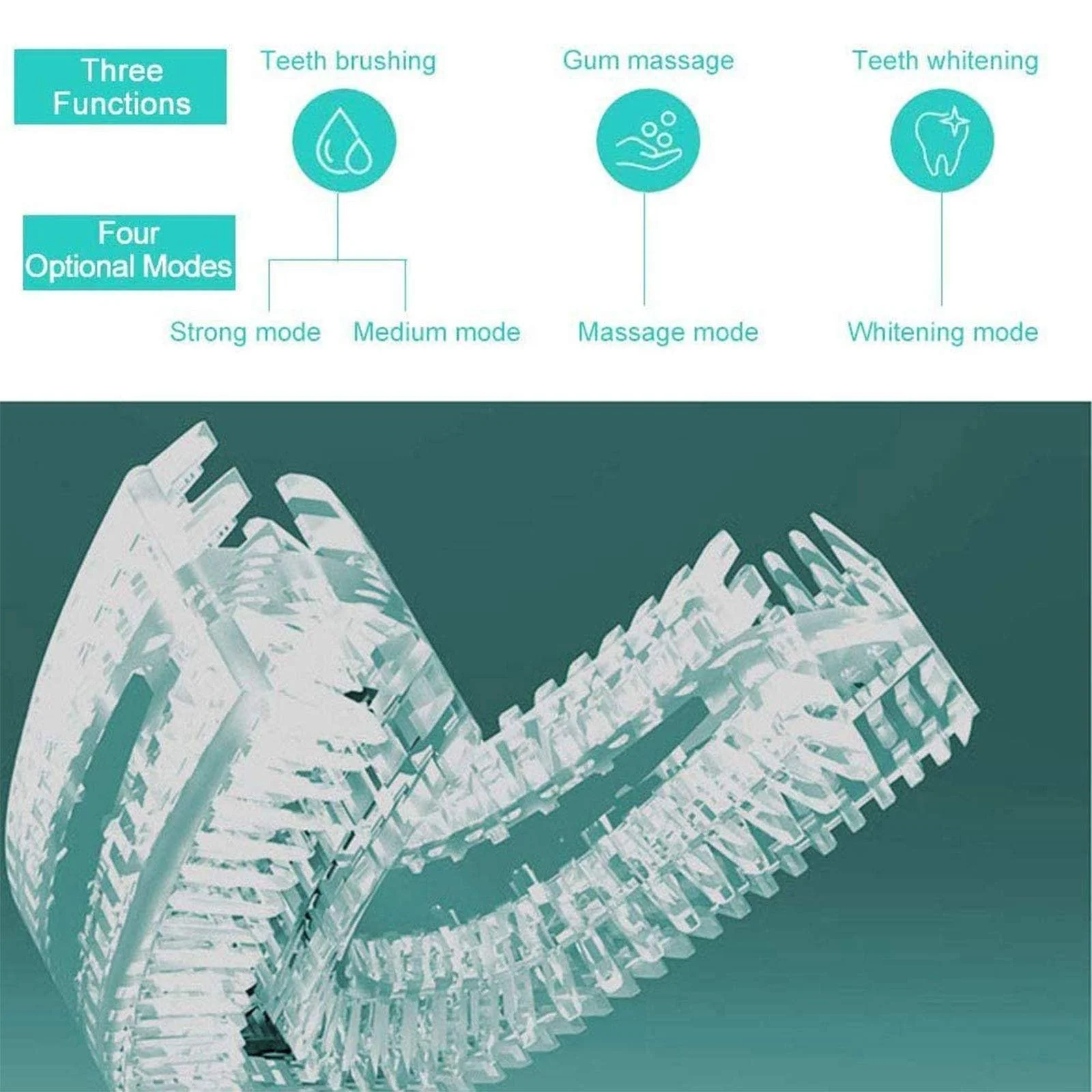 Электрическая ультразвуковая зубная щетка 360° автоматическая U-образная беспроводная Белая, фото №5