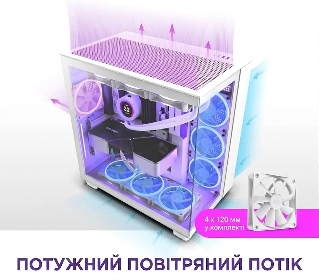 Корпус NZXT H9 Flow White (CM-H91FW-01) / без БЖ / Білий, фото №4 Корпус NZXT H9 Flow White (CM-H91FW-01) / без БЖ / Білий, фото №4