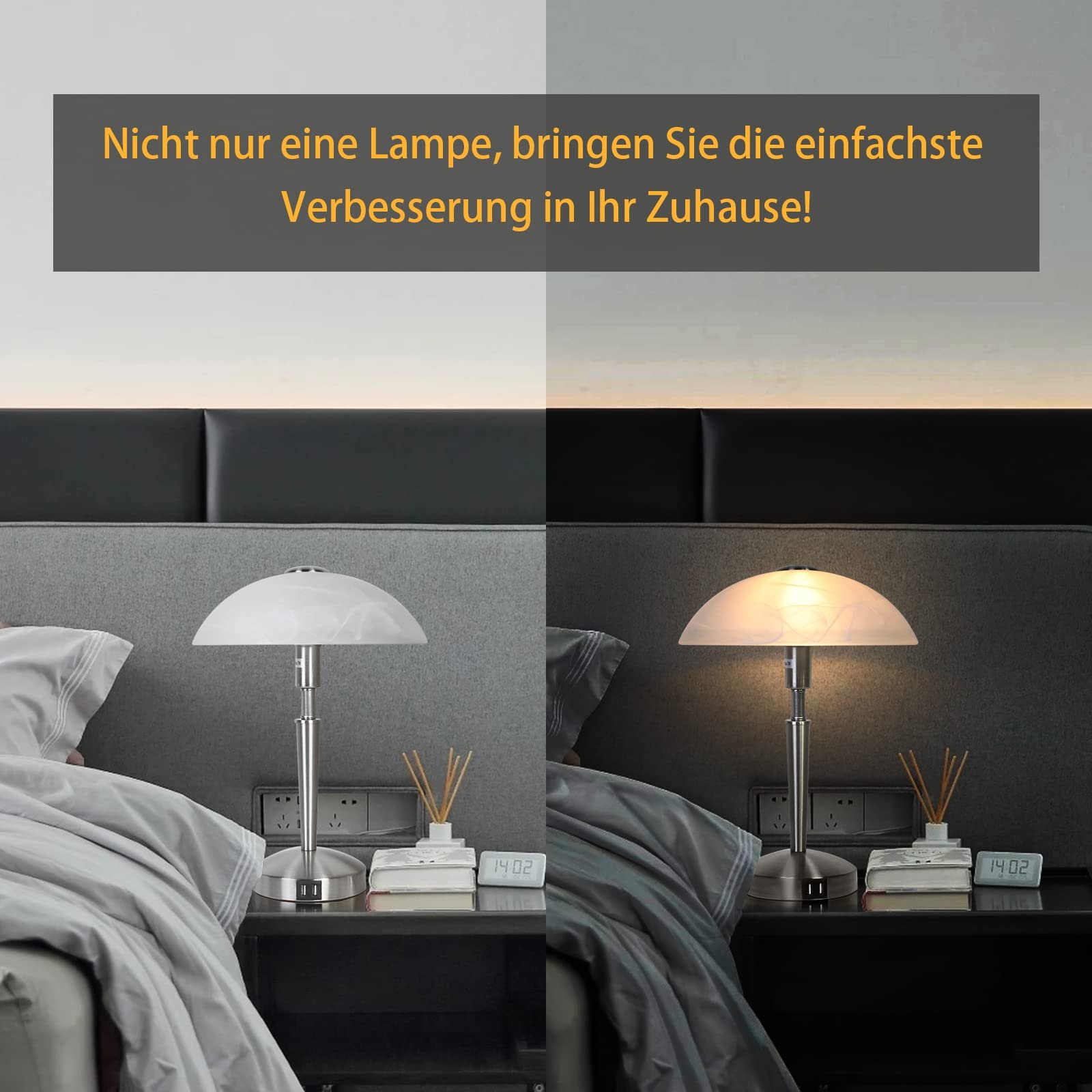 Настільна лампа з сенсорним димером матова латунь скло алебастр срібляста, фото №4