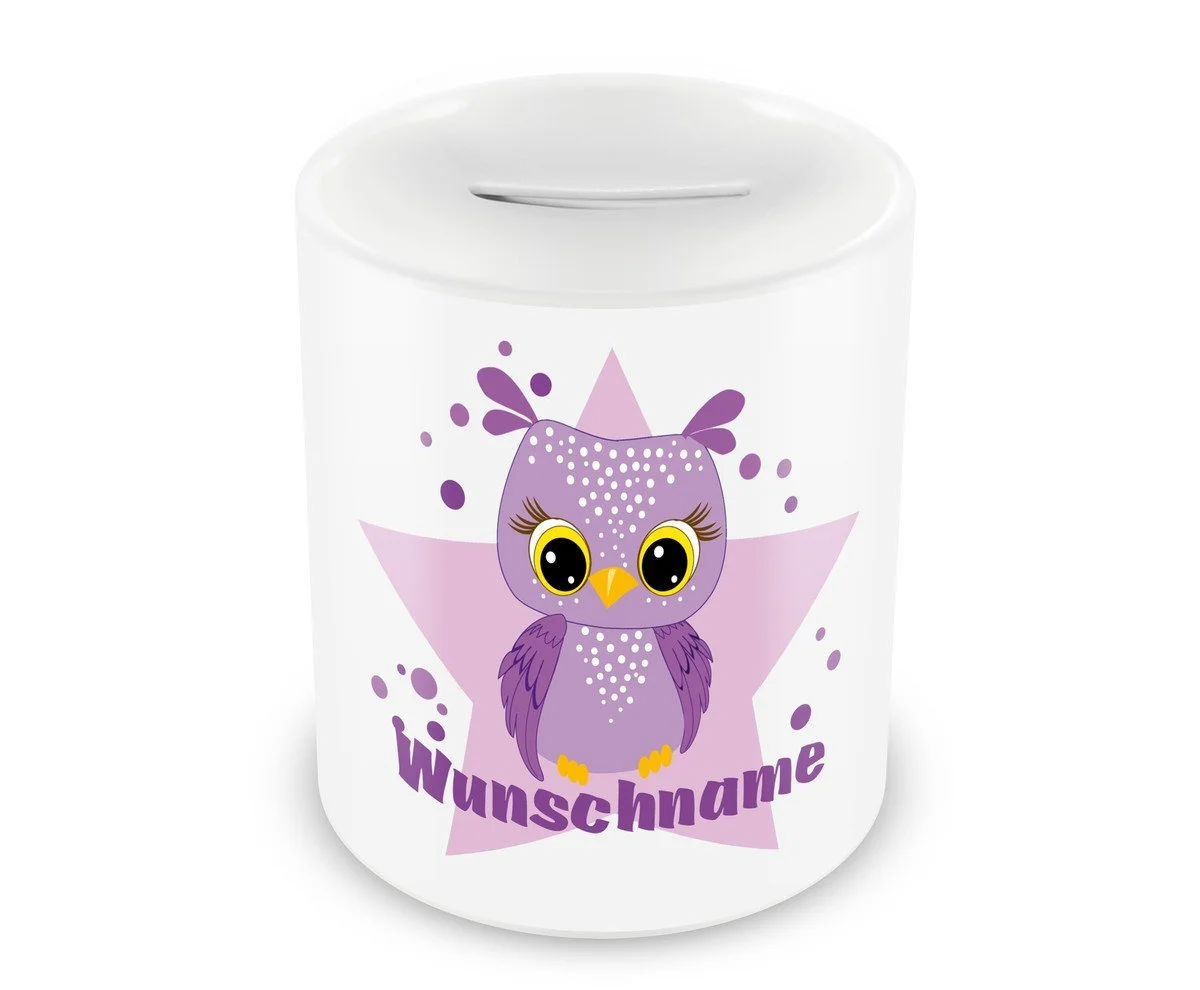 Скарбничка Samunshi® Children's з ім'ям та мотивом фіолетової сови, фото №1