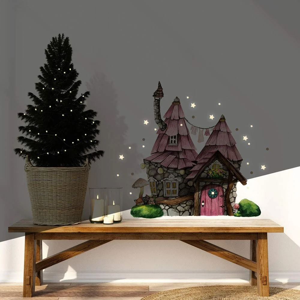 Наклейка на стіну Двері ельфа Будиночок ельфа з тваринами e37 Бірюзовий, фото №4