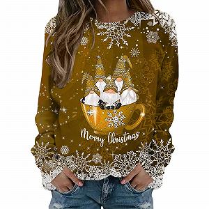 Рождественский джемпер Женский свитер с длинными рукавами и круглым вырезом, смешной рождественский джемпер, многоцветный, с принтом снеговика, большой размер, рождественский женский повседневный - Фото 1