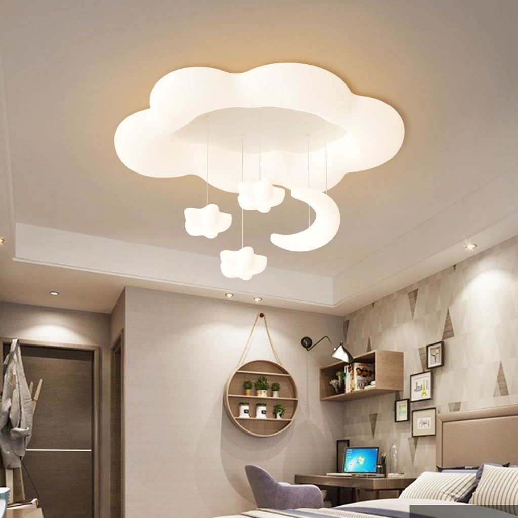 Светильник XIN'S Modern LED Детская комната Потолочный Светильник Мультяшный Облако Луна Звезда Форма Диммируемый Креативный Дизайн Потолочный Белый, фото №3